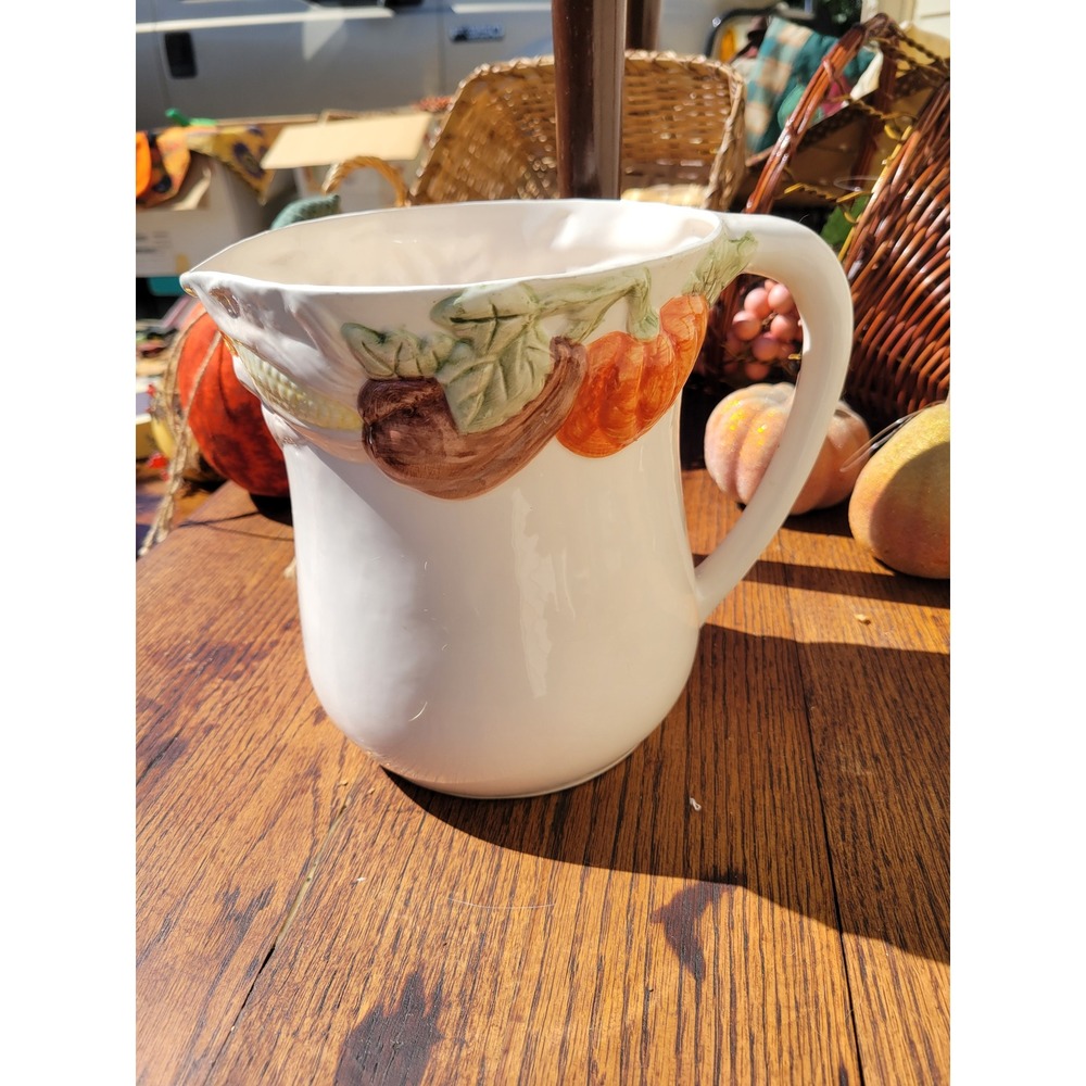 Grannycore Ceramic Harvest Pitcher OS White Excellent Pumpkin Fall Decor Jug